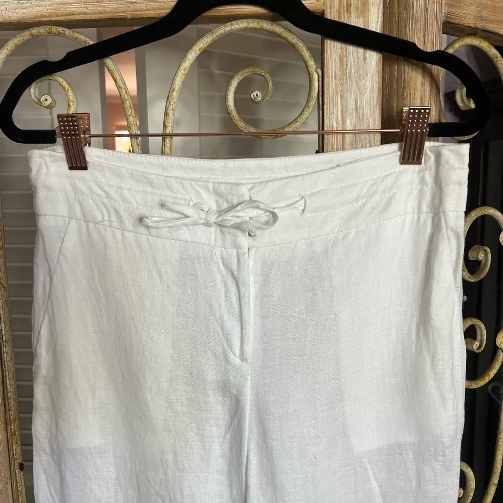 Blue Island Crisp SZ S Semi-Sheer White Linen Trousers.